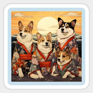 Corgis in Kimonos Sticker